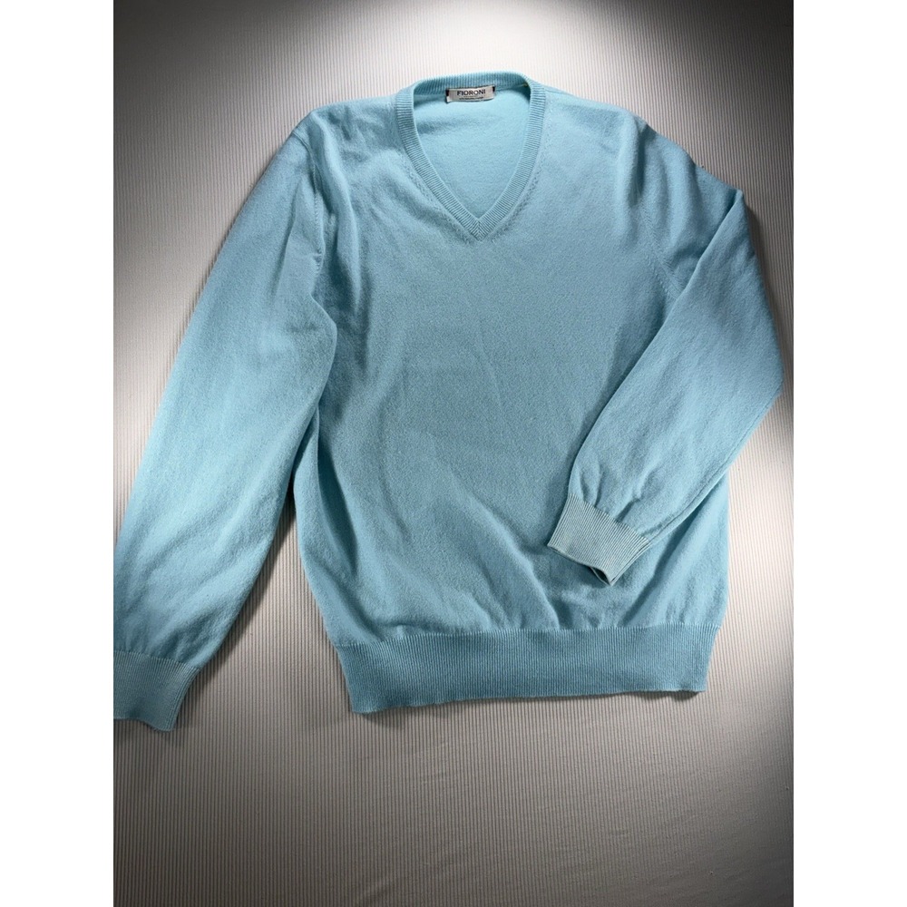 Fioroni Fade Cashmere Silk Sweater Size 52 L/XL Blue V‎ Neck Made In Italy Soft